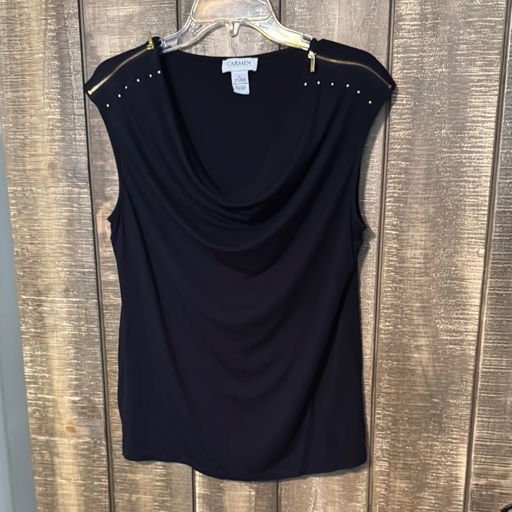 Carmen Marc Valvo Black Sleeveless Top